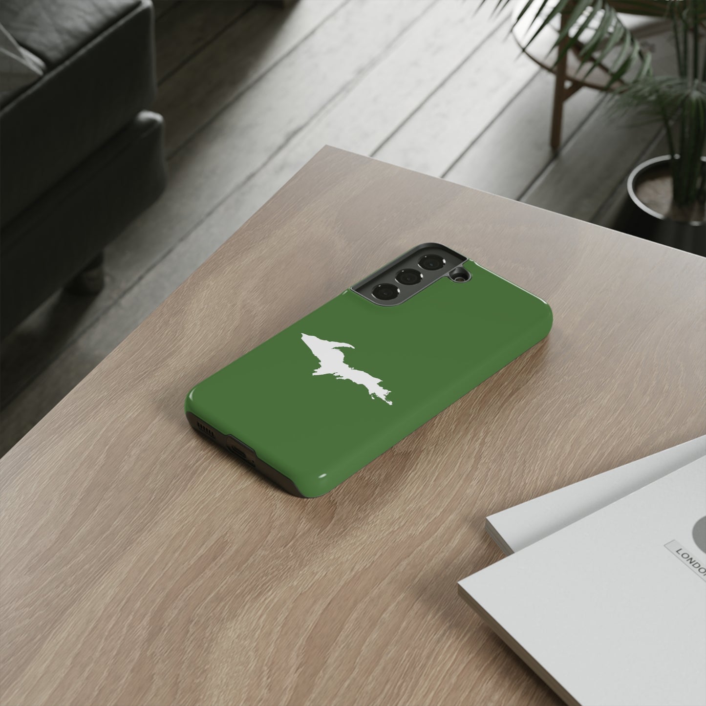 Michigan Upper Peninsula Tough Phone Case (Pine Green w/ UP Outline) | Samsung & Pixel Android