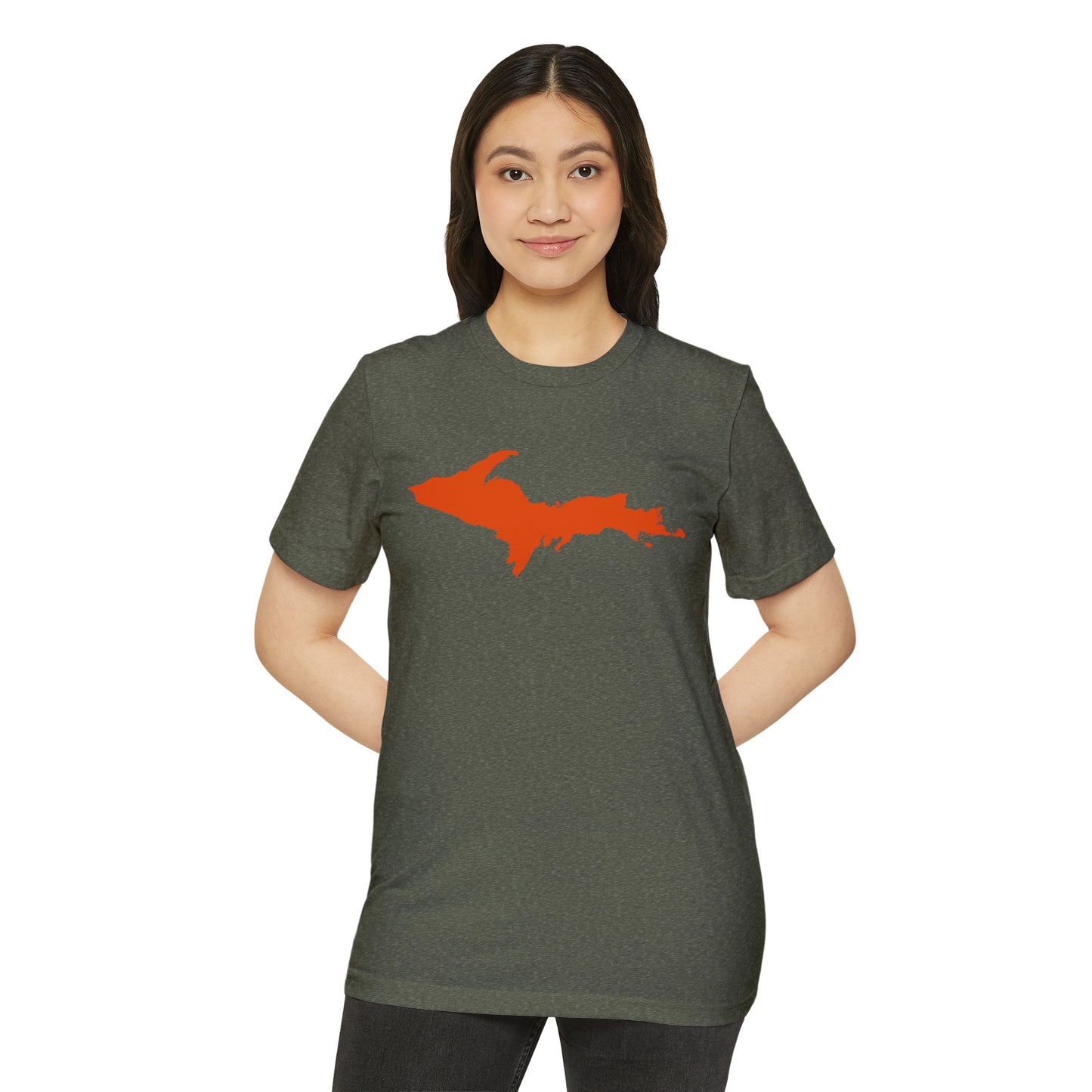 Michigan Upper Peninsula T-Shirt (w/ Orange UP Outline) | Unisex Recycled Organic