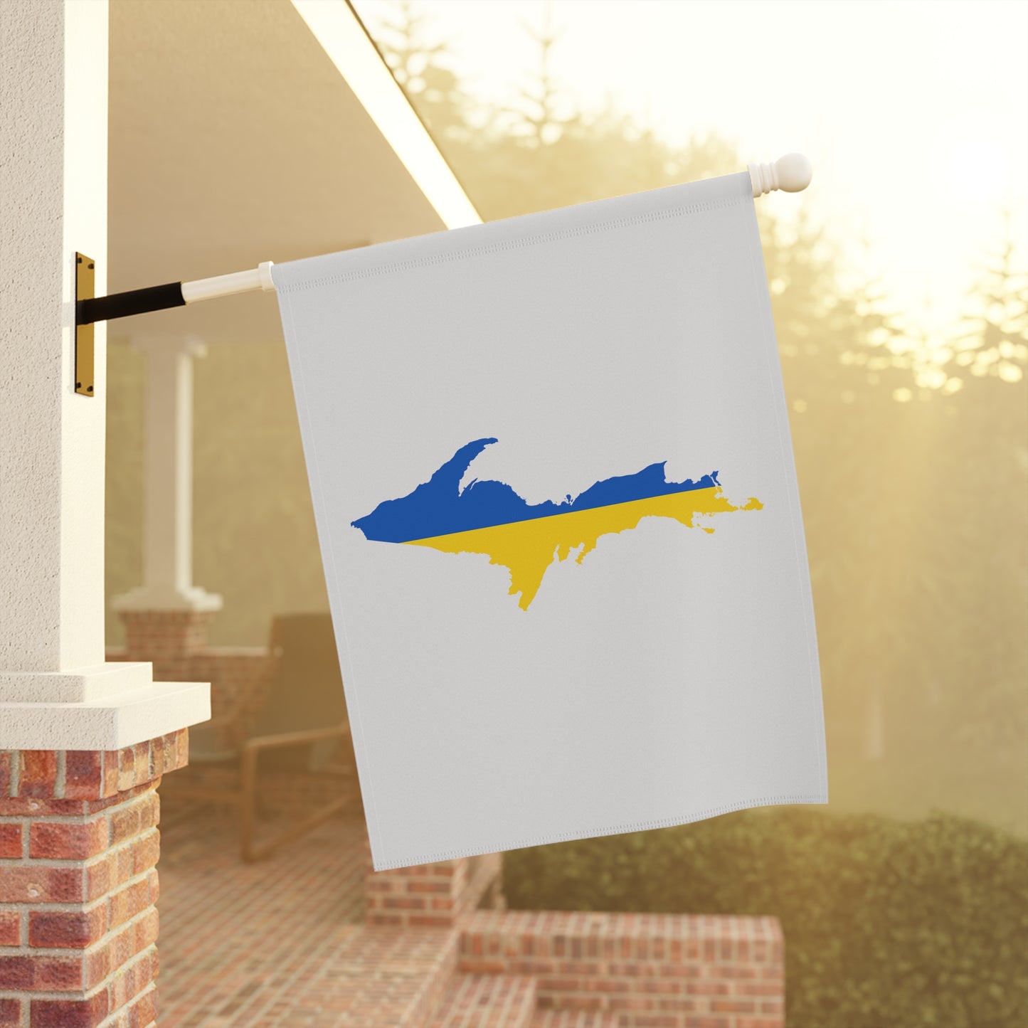 Michigan Upper Peninsula Home & Garden Flag (w/ UP Ukraine Flag) | Birch Bark White