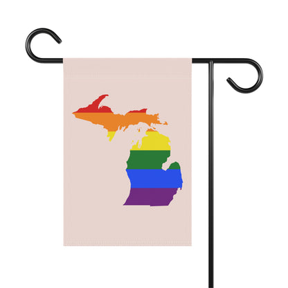 Michigan Rainbow Pride Home & Garden Flag (w/ MI Outline) | Champagne Pink