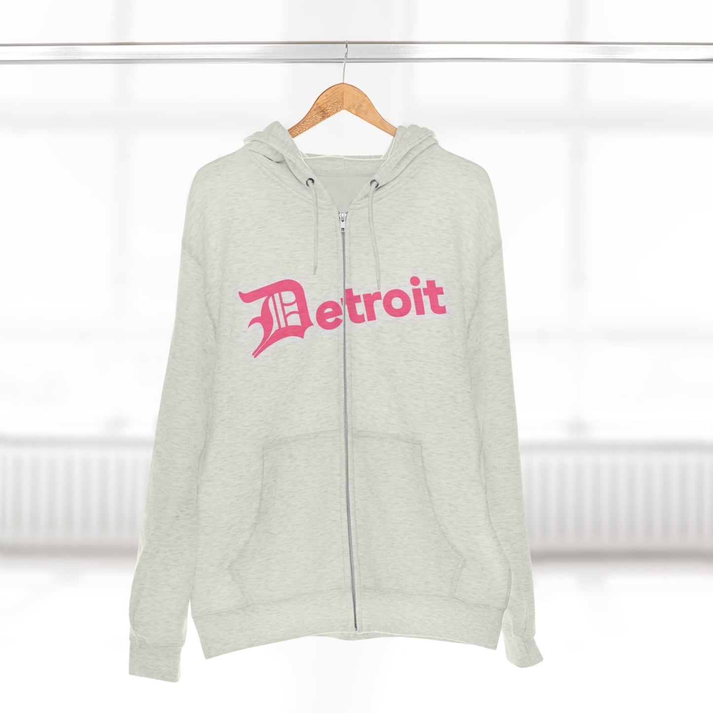 'Detroit' Hoodie (Rhodochrosite Pink w/ Old English 'D') | Unisex Full Zip