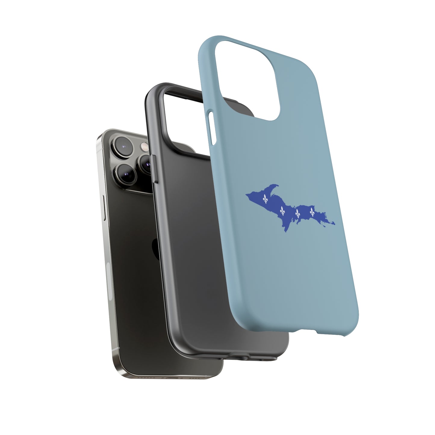 Michigan Upper Peninsula Tough Phone Case (Opal Blue w/ UP Quebec Flag Outline) | Apple iPhone