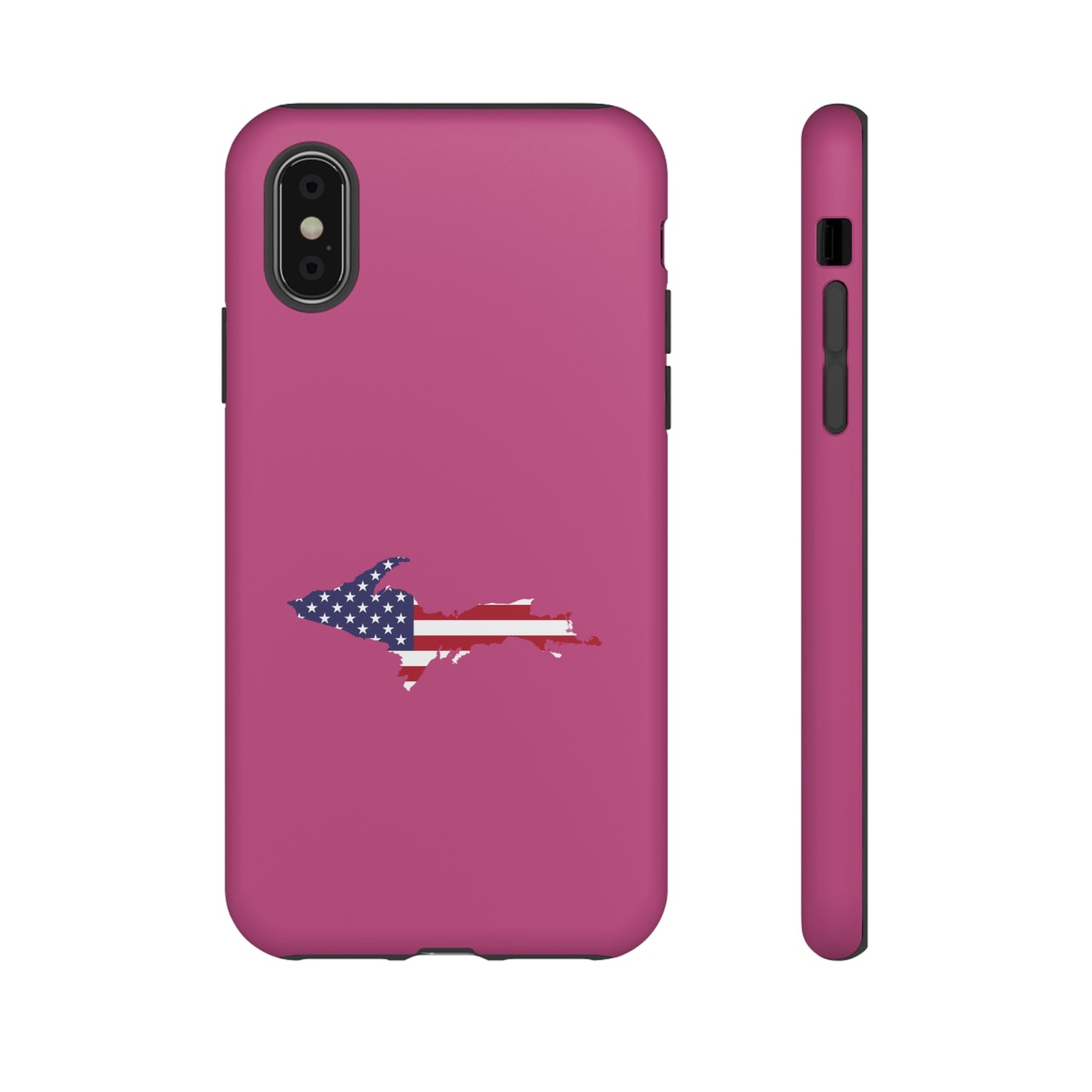 Michigan Upper Peninsula Tough Phone Case (Apple Blossom Pink w/ UP USA Flag Outline) | Apple iPhone