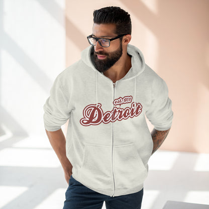 'Detroit EST 1701' Hoodie (Ore Dock Red Script Font) | Unisex Full Zip