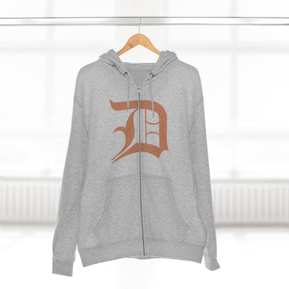 Detroit 'Old English D' Hoodie (Full-Body Copper Color) | Unisex Full Zip