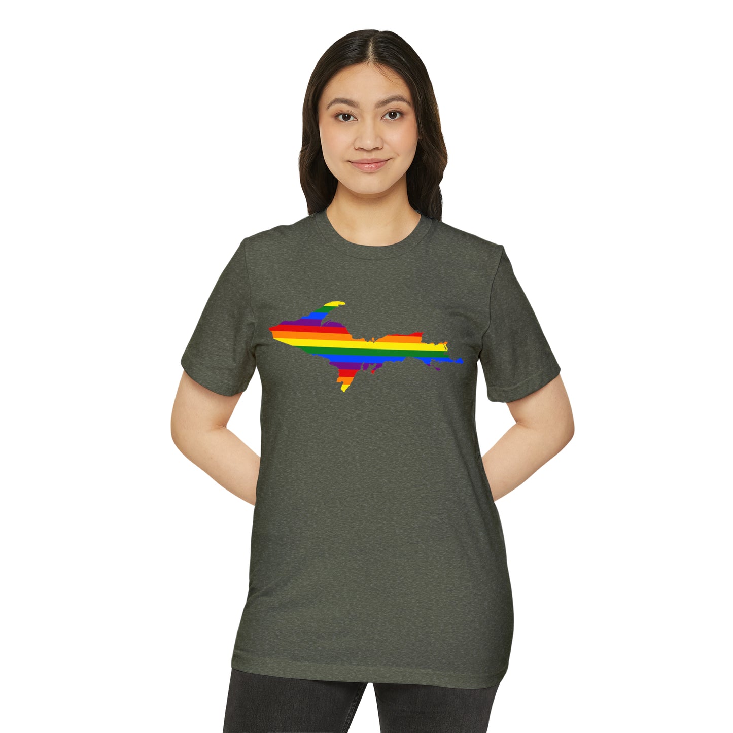 Michigan Upper Peninsula T-Shirt (w/ UP Rainbow Pride Flag) | Unisex Recycled Organic