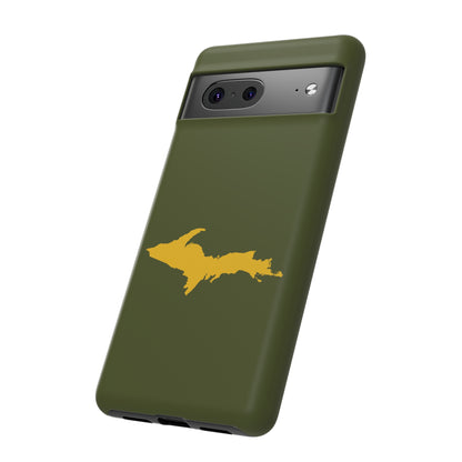 Michigan Upper Peninsula Tough Phone Case (Army Green w/ Gold UP Outline) | Samsung & Pixel Android