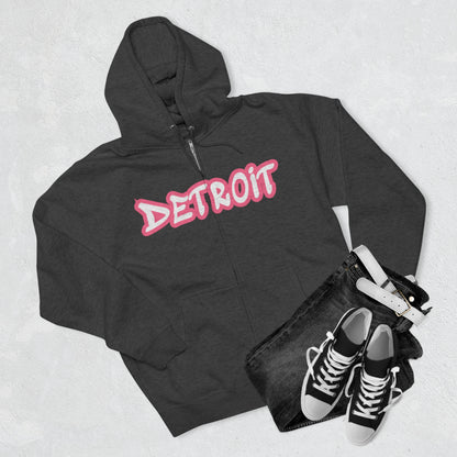 'Detroit' Hoodie (Rhodochrosite Pink Tag Font) | Unisex Full Zip