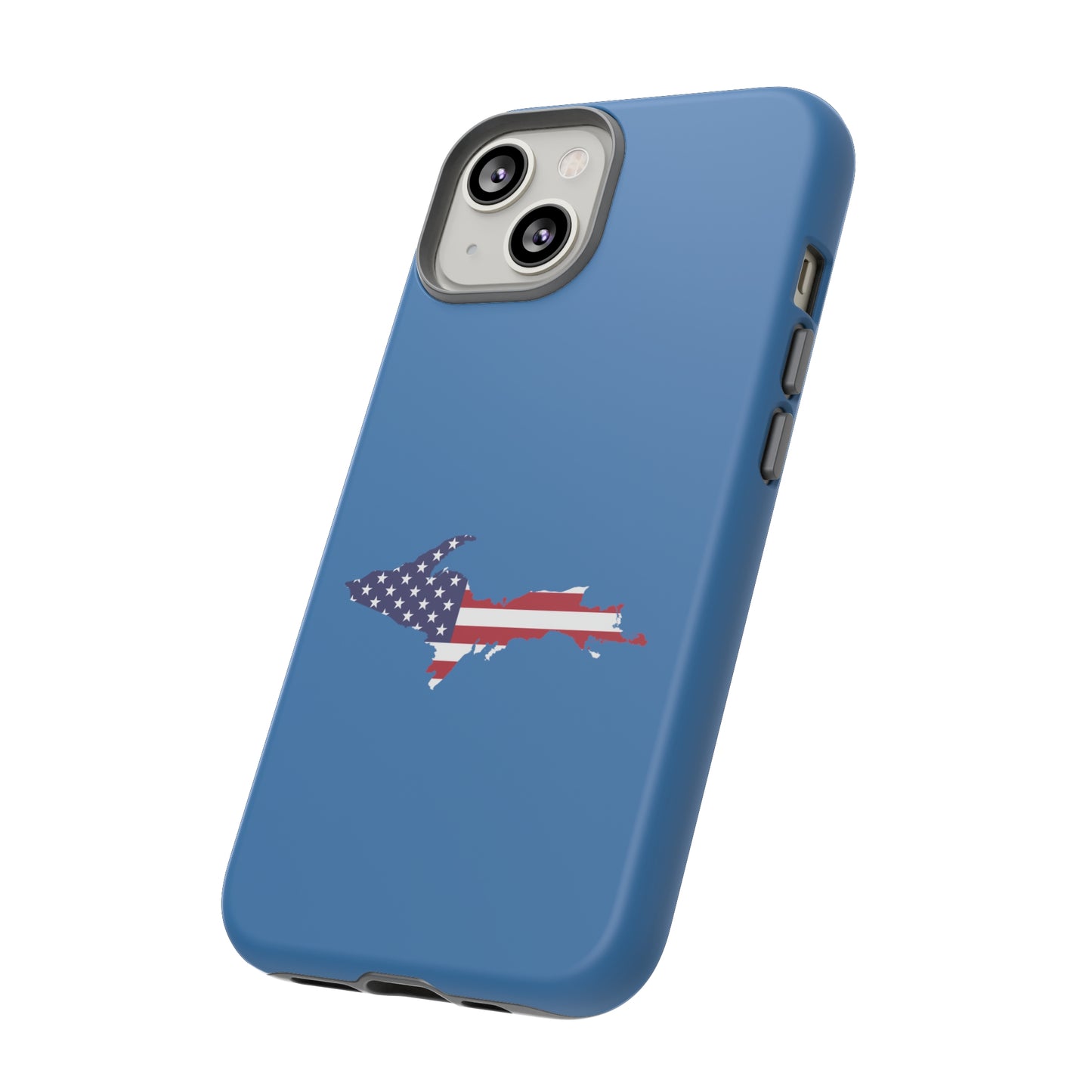 Michigan Upper Peninsula Tough Phone Case (Lake Superior Blue w/ UP USA Flag Outline) | Apple iPhone