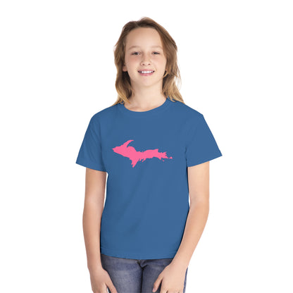 Michigan Upper Peninsula T-Shirt (w/ Pink UP Outline) | Youth Garment-Dyed