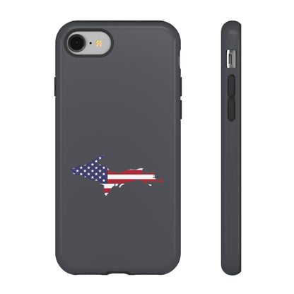 Michigan Upper Peninsula Tough Phone Case (Iron Ore Grey w/ UP USA Flag Outline) | Apple iPhone