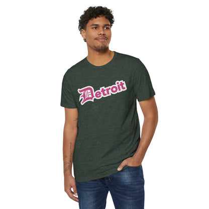 'Detroit' T-Shirt (Apple Blossom Pink Old English 'D') | Unisex Recycled Organic