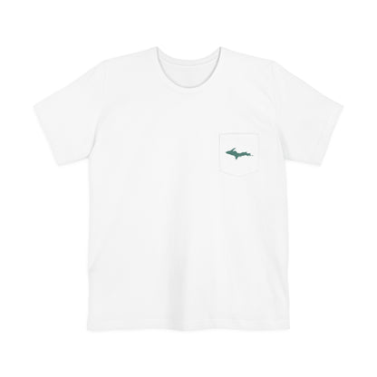 Michigan Upper Peninsula Pocket T-Shirt (w/ Copper Green UP Outline) | Unisex Standard