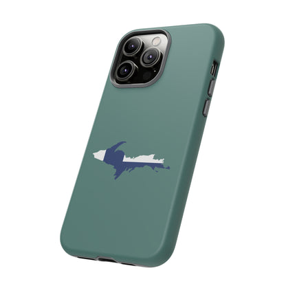 Michigan Upper Peninsula Tough Phone Case (Copper Green w/ UP Finland Flag Outline) | Apple iPhone