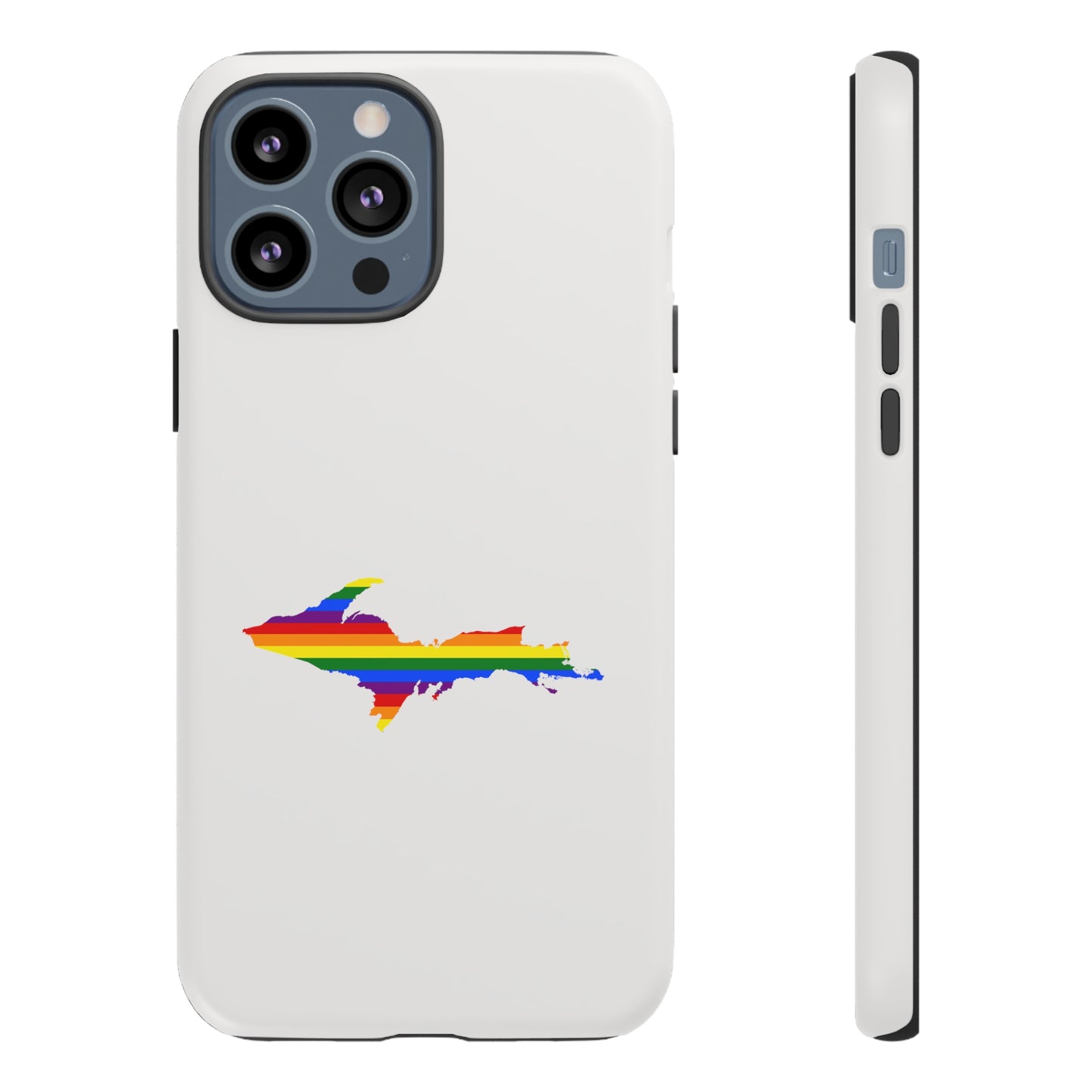 Michigan Upper Peninsula Tough Phone Case (Birch Bark White w/ UP Pride Flag Outline) | Apple iPhone