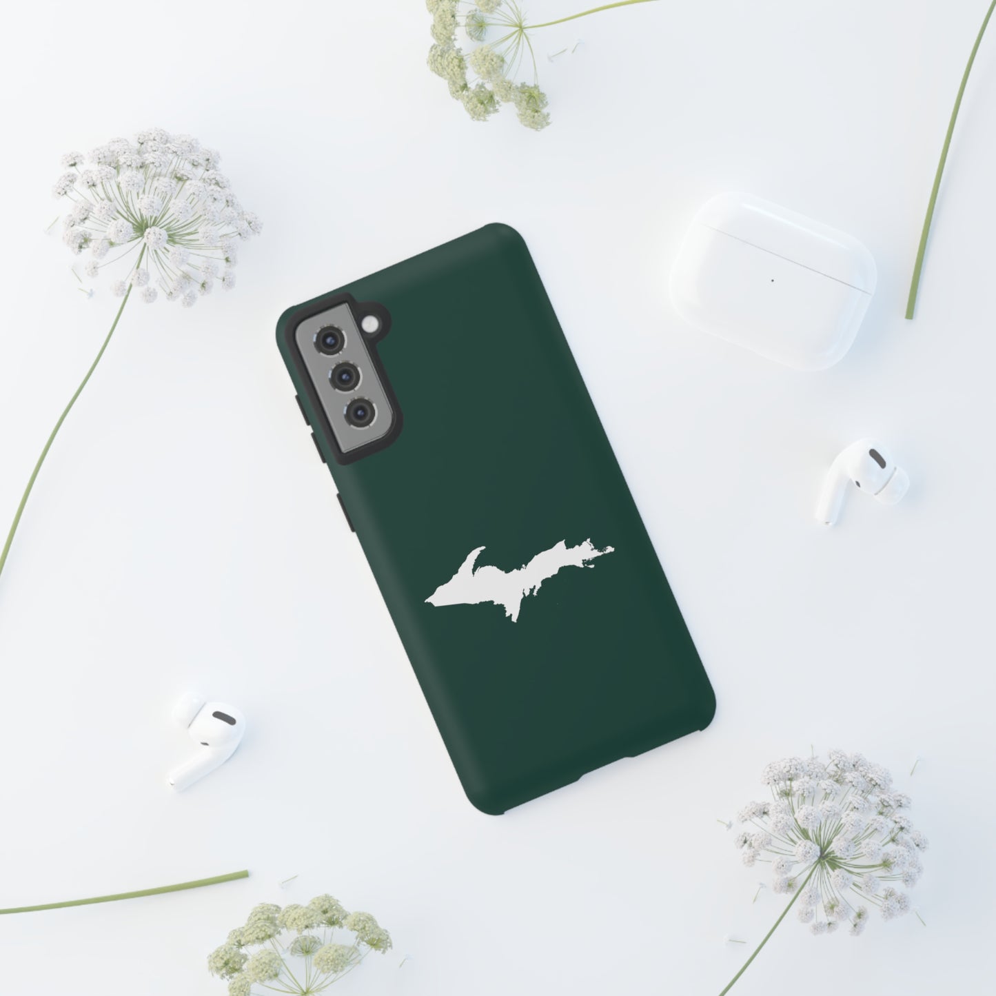 Michigan Upper Peninsula Tough Phone Case (Green w/ White UP Outline) | Samsung & Pixel Android