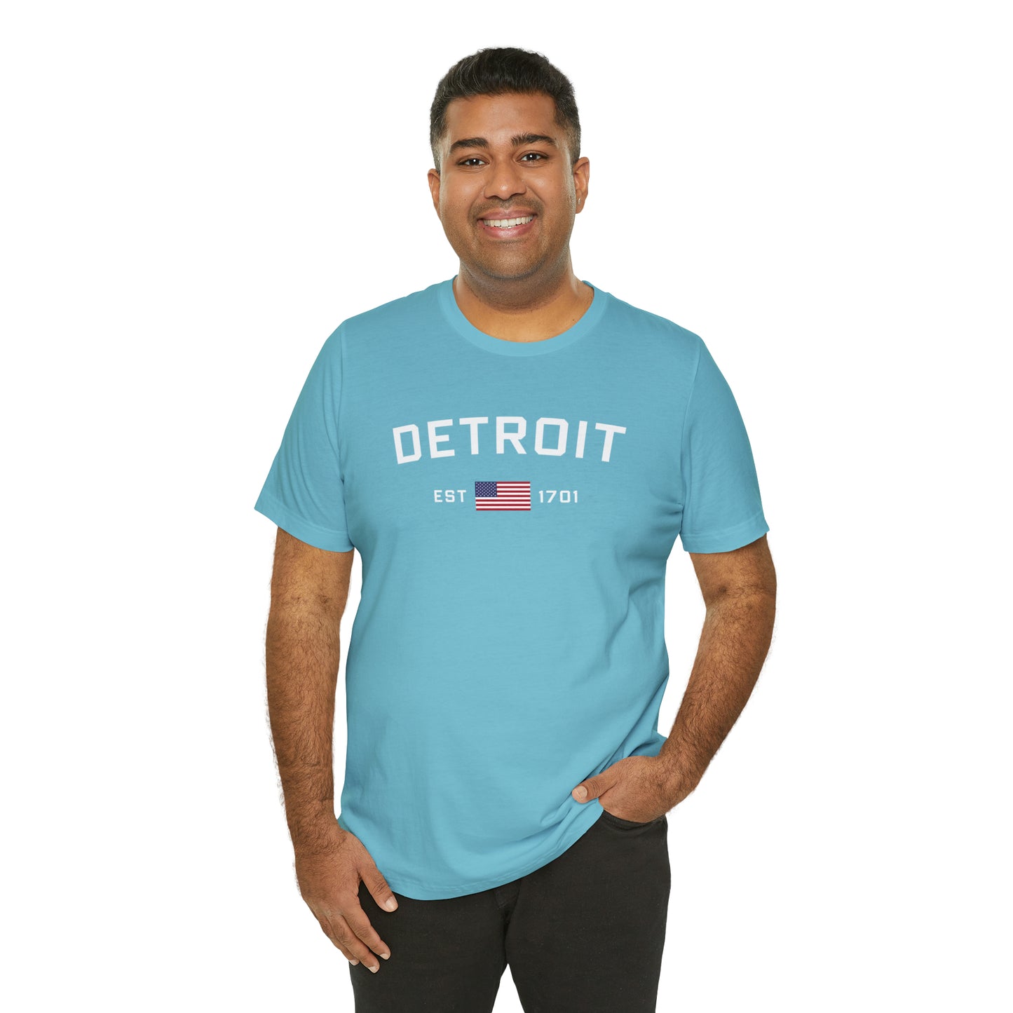 'Detroit EST 1701' T-Shirt (w/ USA Flag Outline) | Unisex Standard Fit