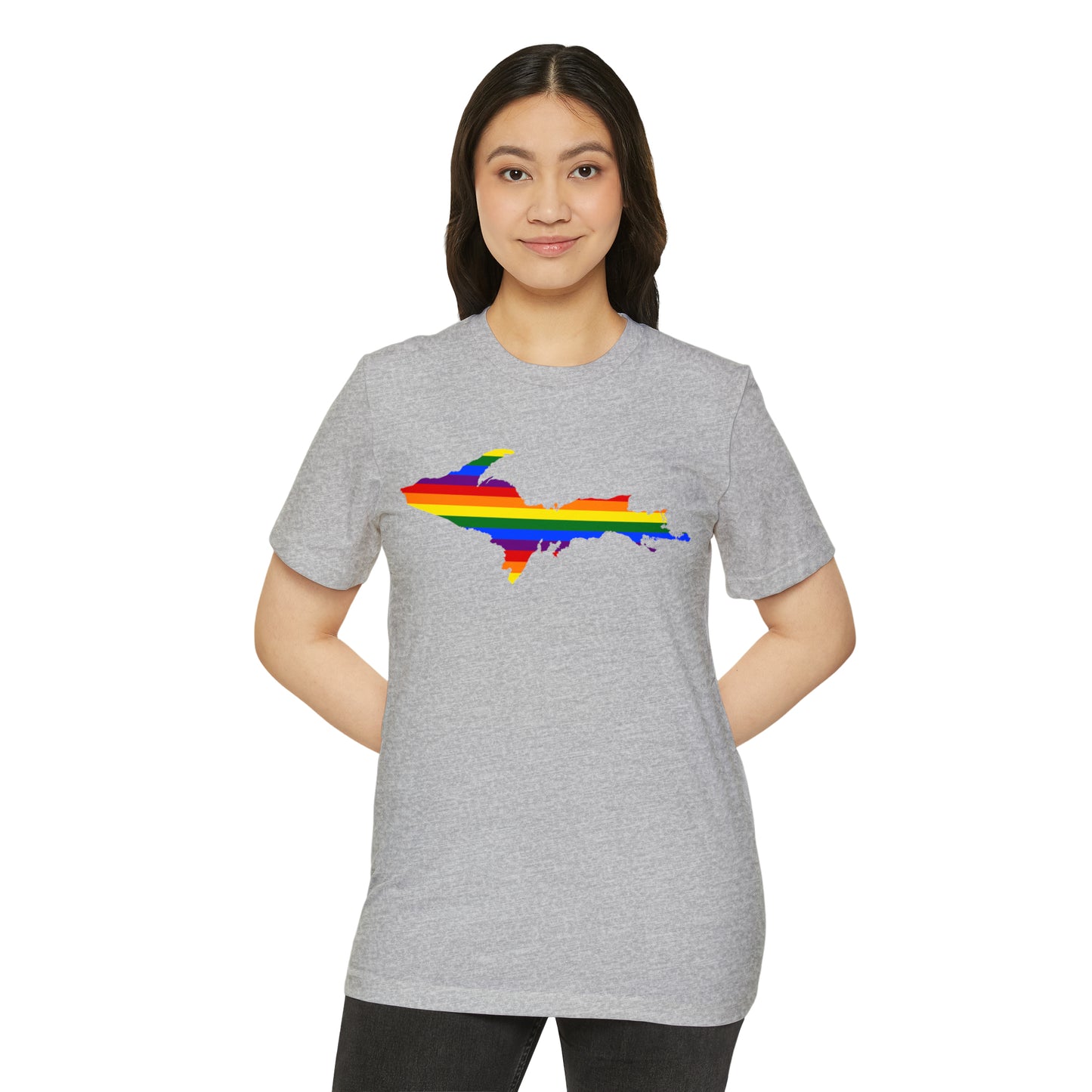 Michigan Upper Peninsula T-Shirt (w/ UP Rainbow Pride Flag) | Unisex Recycled Organic