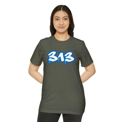 Detroit '313' T-Shirt (Azure Tag Font) | Unisex Recycled Organic