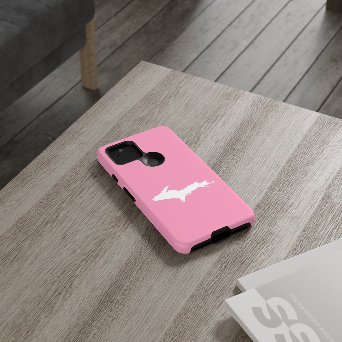 Michigan Upper Peninsula Tough Phone Case ('67 Caddie Pink w/ UP Outline) | Samsung & Pixel Android