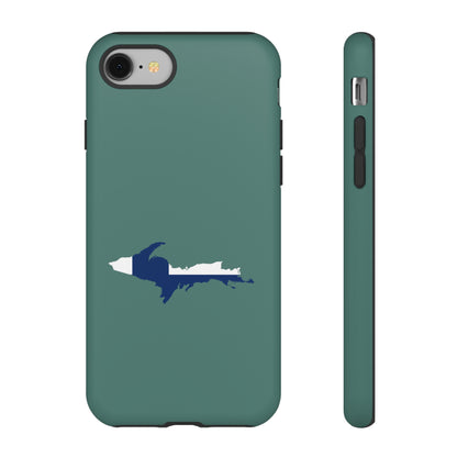 Michigan Upper Peninsula Tough Phone Case (Copper Green w/ UP Finland Flag Outline) | Apple iPhone