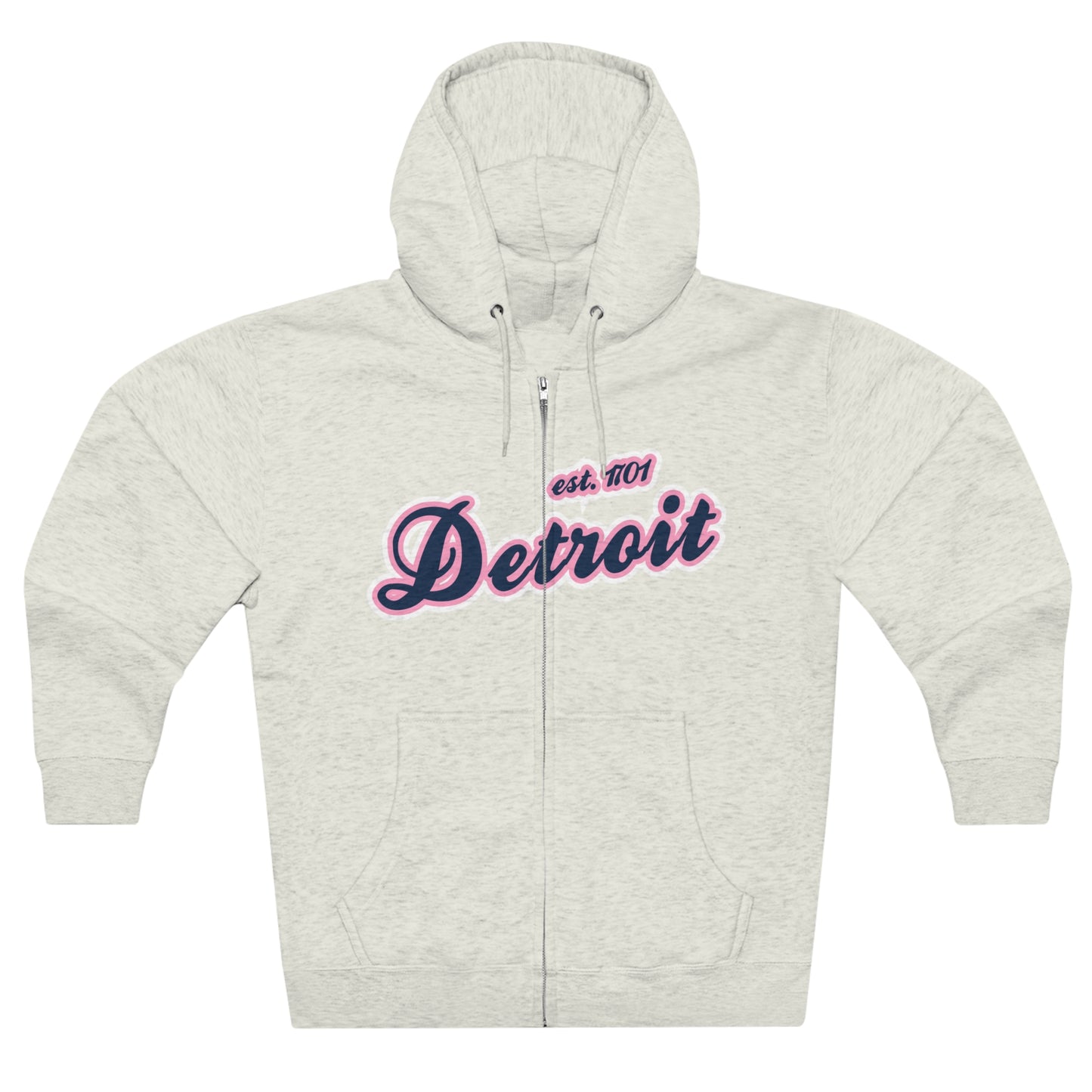 'Detroit EST 1701' Hoodie (Navy/Pink Script Font) | Unisex Full Zip