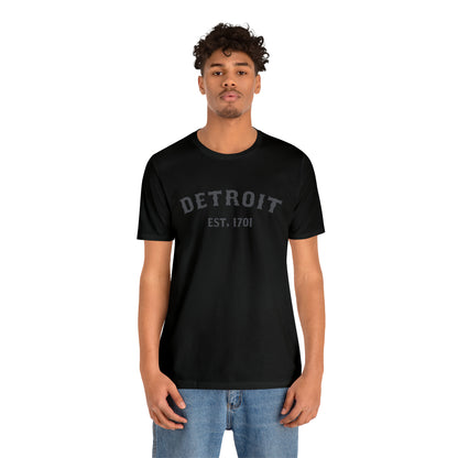 'Detroit EST. 1701' T-Shirt (Iron Ore Grey Ballpark Font) | Unisex Standard