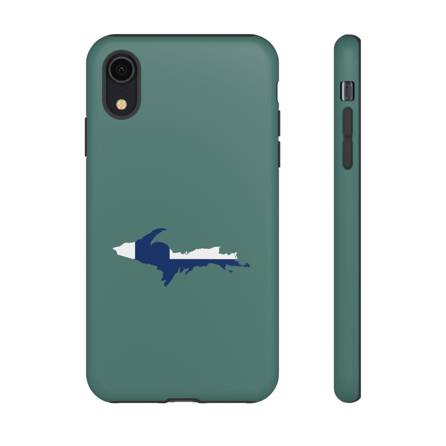 Michigan Upper Peninsula Tough Phone Case (Copper Green w/ UP Finland Flag Outline) | Apple iPhone