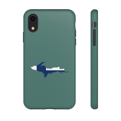 Michigan Upper Peninsula Tough Phone Case (Copper Green w/ UP Finland Flag Outline) | Apple iPhone