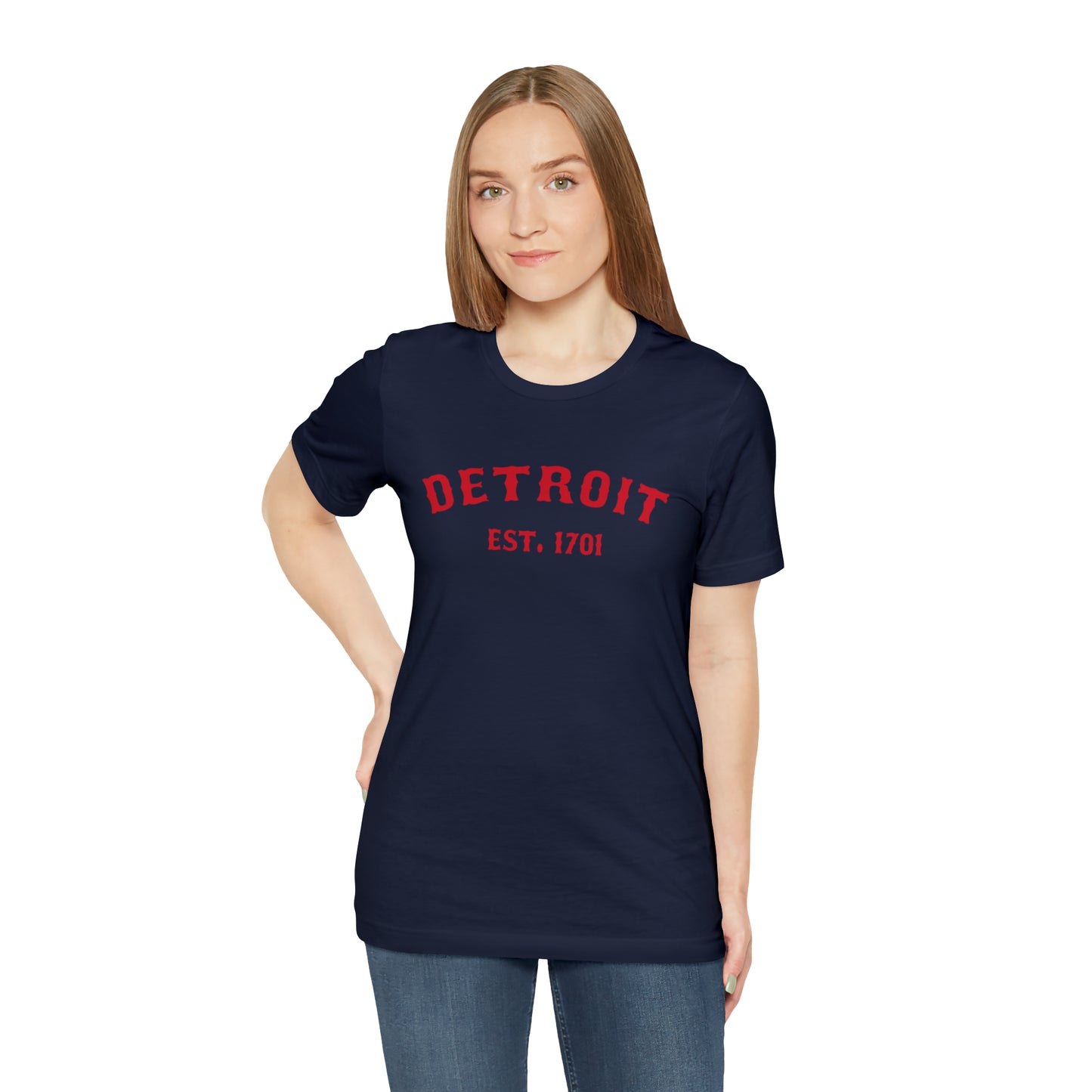 'Detroit EST. 1701' T-Shirt (Aliform Red Ballpark Font) | Unisex Standard