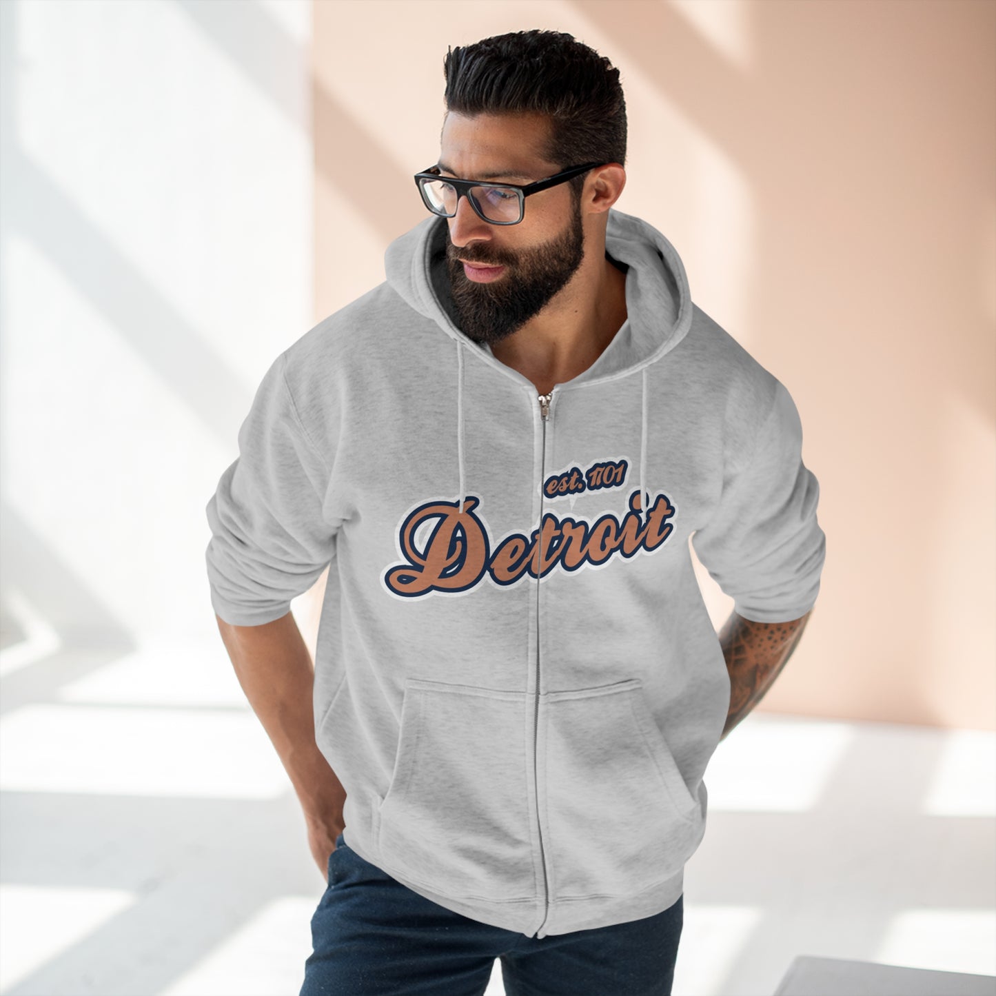 'Detroit EST 1701' Hoodie (Copper Script Font) | Unisex Full Zip