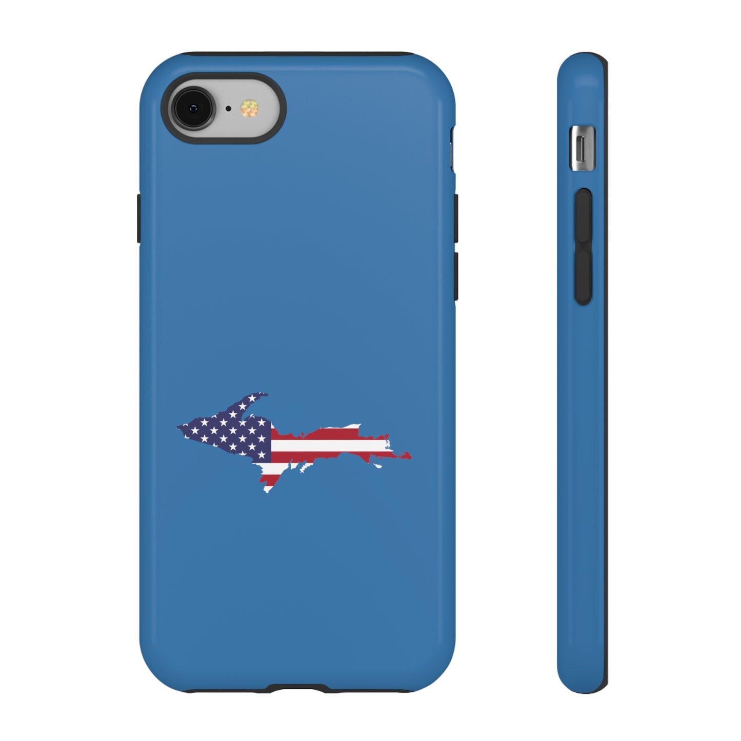 Michigan Upper Peninsula Tough Phone Case (Lake Superior Blue w/ UP USA Flag Outline) | Apple iPhone