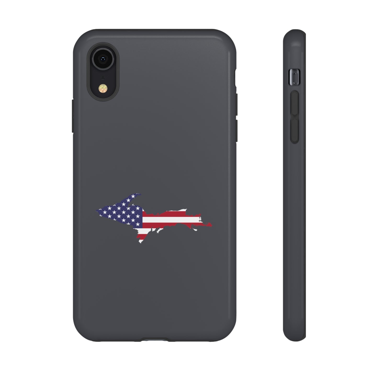 Michigan Upper Peninsula Tough Phone Case (Iron Ore Grey w/ UP USA Flag Outline) | Apple iPhone