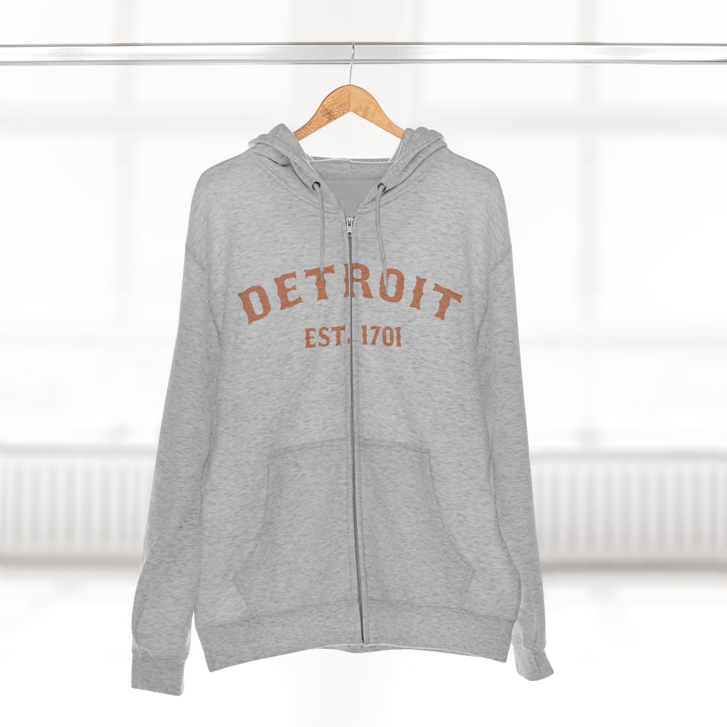 'Detroit EST. 1701' Hoodie (Copper Ballpark Font) | Unisex Full Zip