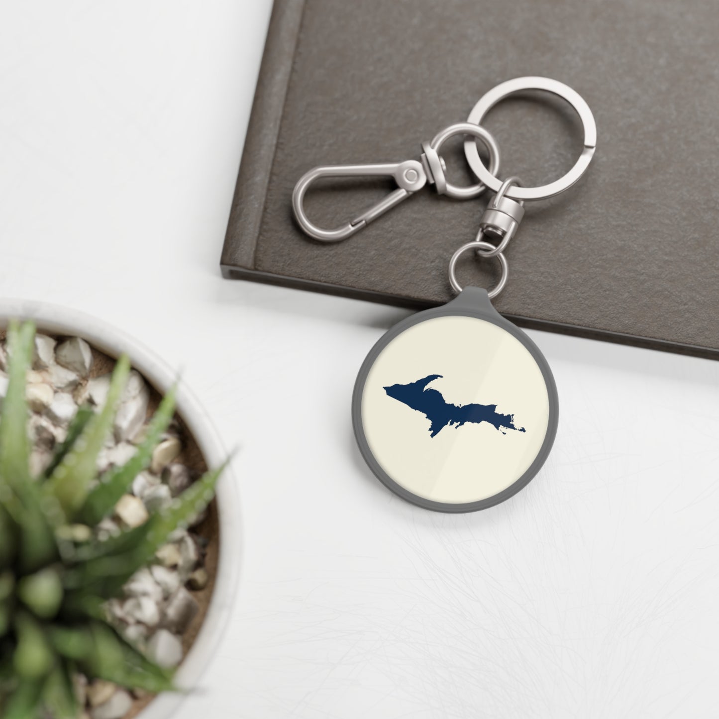 Michigan Upper Peninsula Keyring (w/ Navy UP Outline) | Ivory White