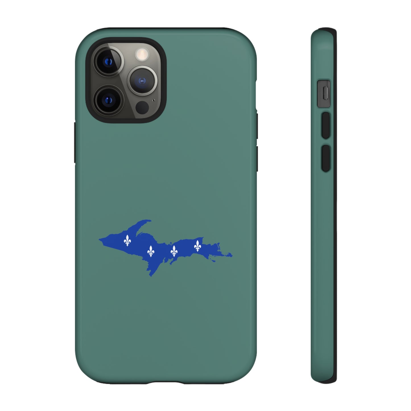 Michigan Upper Peninsula Tough Phone Case (Copper Green w/ UP Quebec Flag Outline) | Apple iPhone