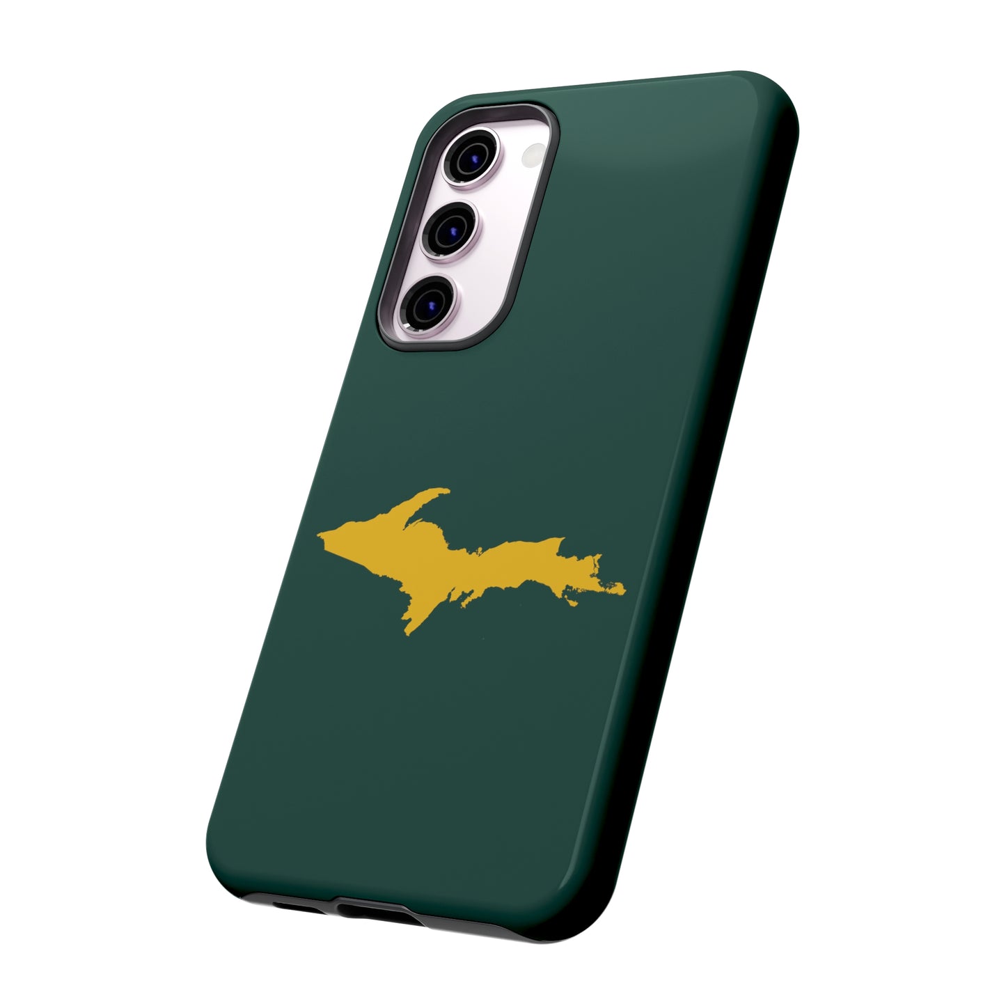 Michigan Upper Peninsula Tough Phone Case (Green w/ Gold UP Outline) | Samsung & Pixel Android