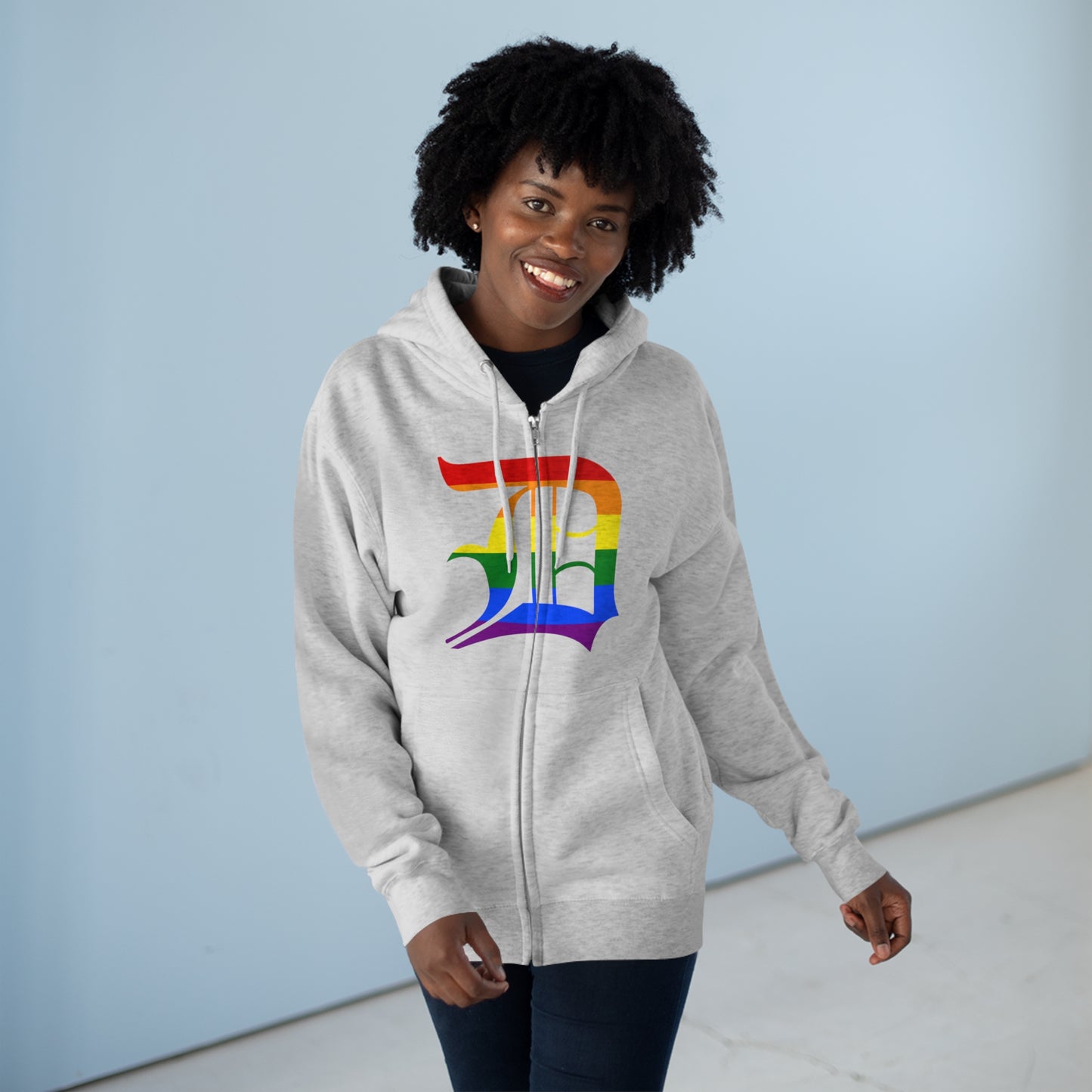 Detroit 'Old English D' Hoodie (Full-Body Rainbow Pride Edition) | Unisex Full Zip