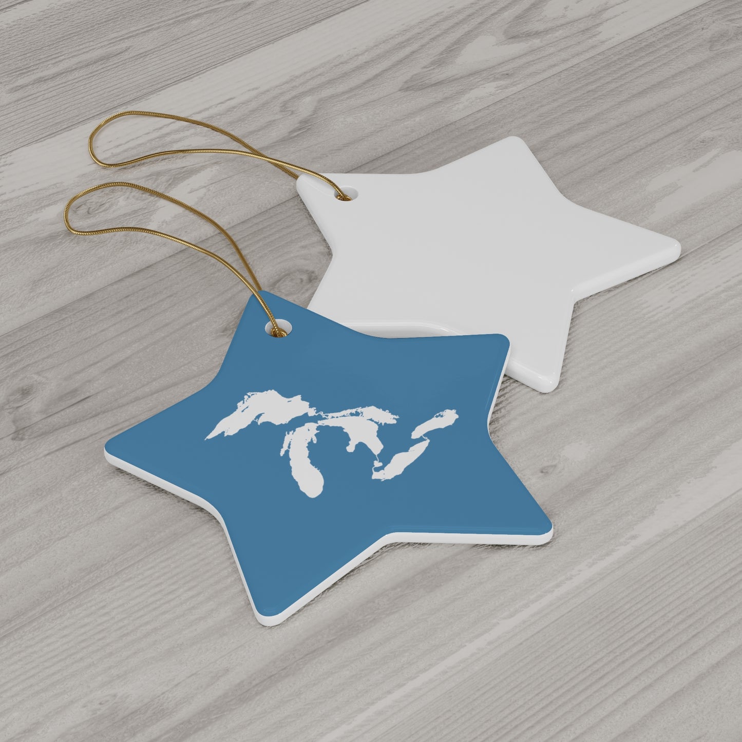 Great Lakes Christmas Ornament (Lake Michigan Blue) | Ceramic - 4 Shapes