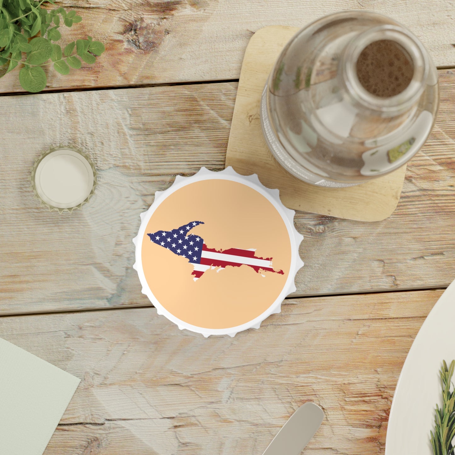 Michigan Upper Peninsula Bottle Opener (w/ UP USA Flag ) | Pale Apricot