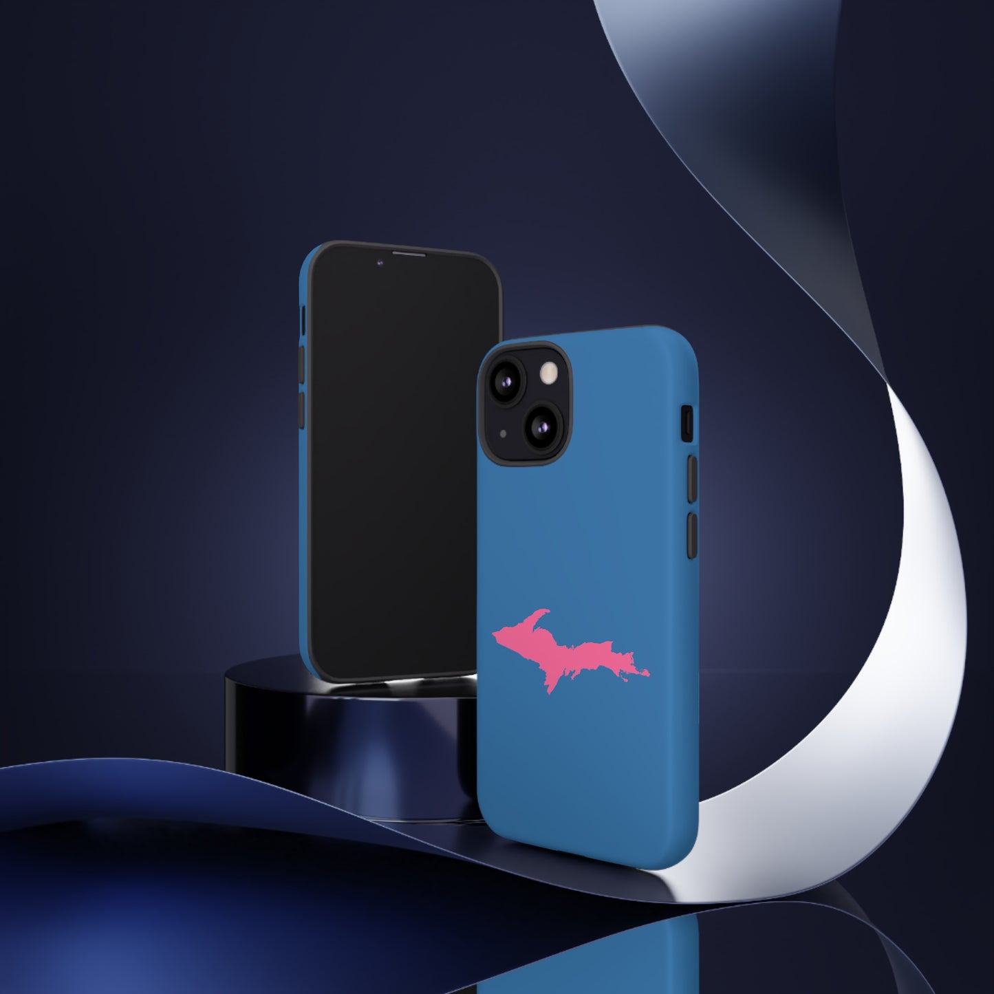 Michigan Upper Peninsula Tough Phone Case (Lake Superior Blue w/ Pink UP Outline) | Apple iPhone