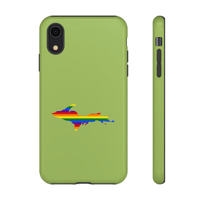 Michigan Upper Peninsula Tough Phone Case (Gooseberry Green w/ UP Pride Flag Outline) | Apple iPhone