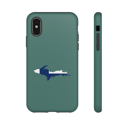 Michigan Upper Peninsula Tough Phone Case (Copper Green w/ UP Finland Flag Outline) | Apple iPhone