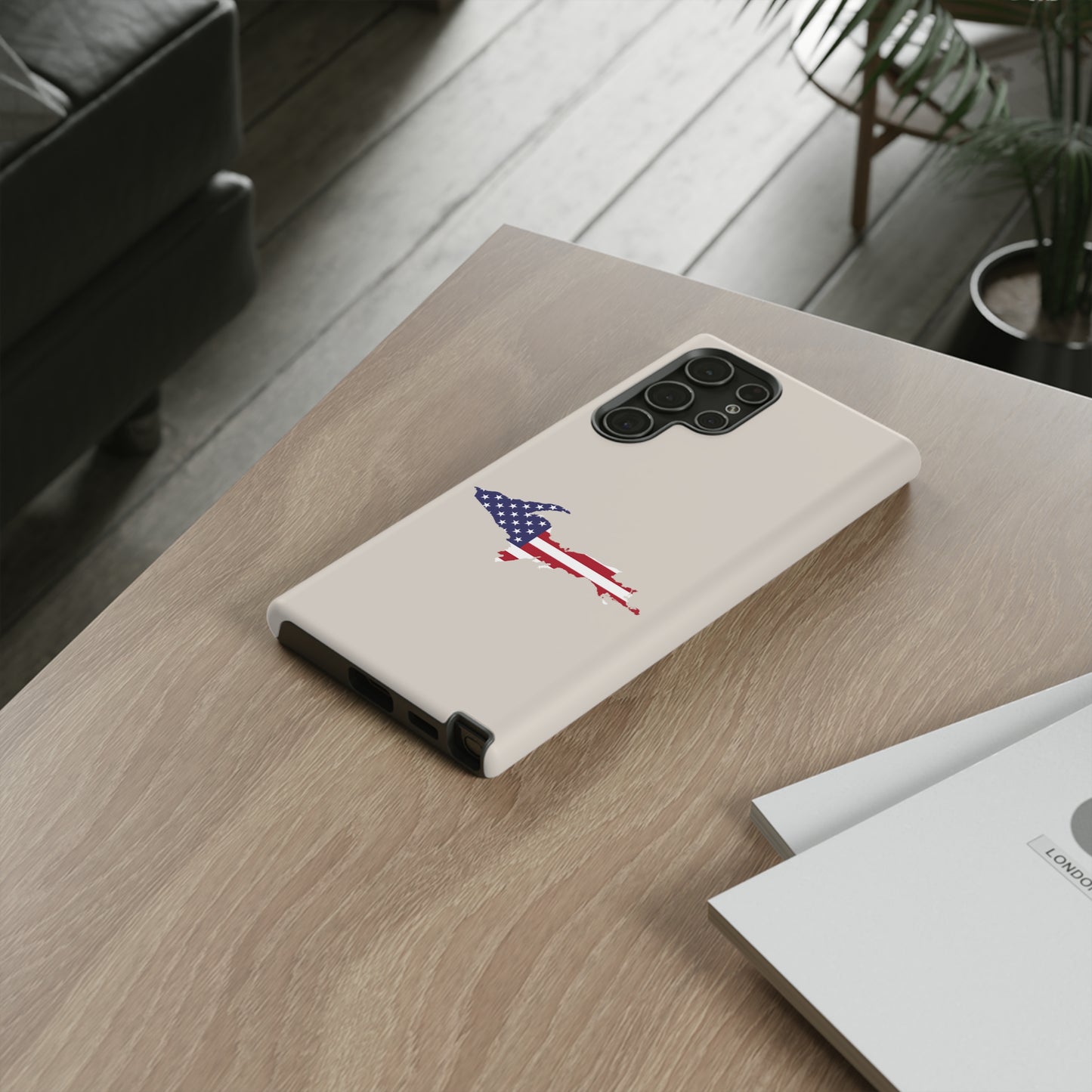 Michigan Upper Peninsula Tough Phone Case (Canvas Color w/ UP USA Flag Outline) | Samsung & Pixel Android