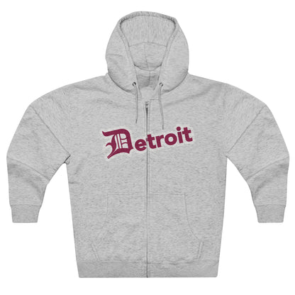 'Detroit' Hoodie (Ruby Red w/ Old English 'D') | Unisex Full Zip