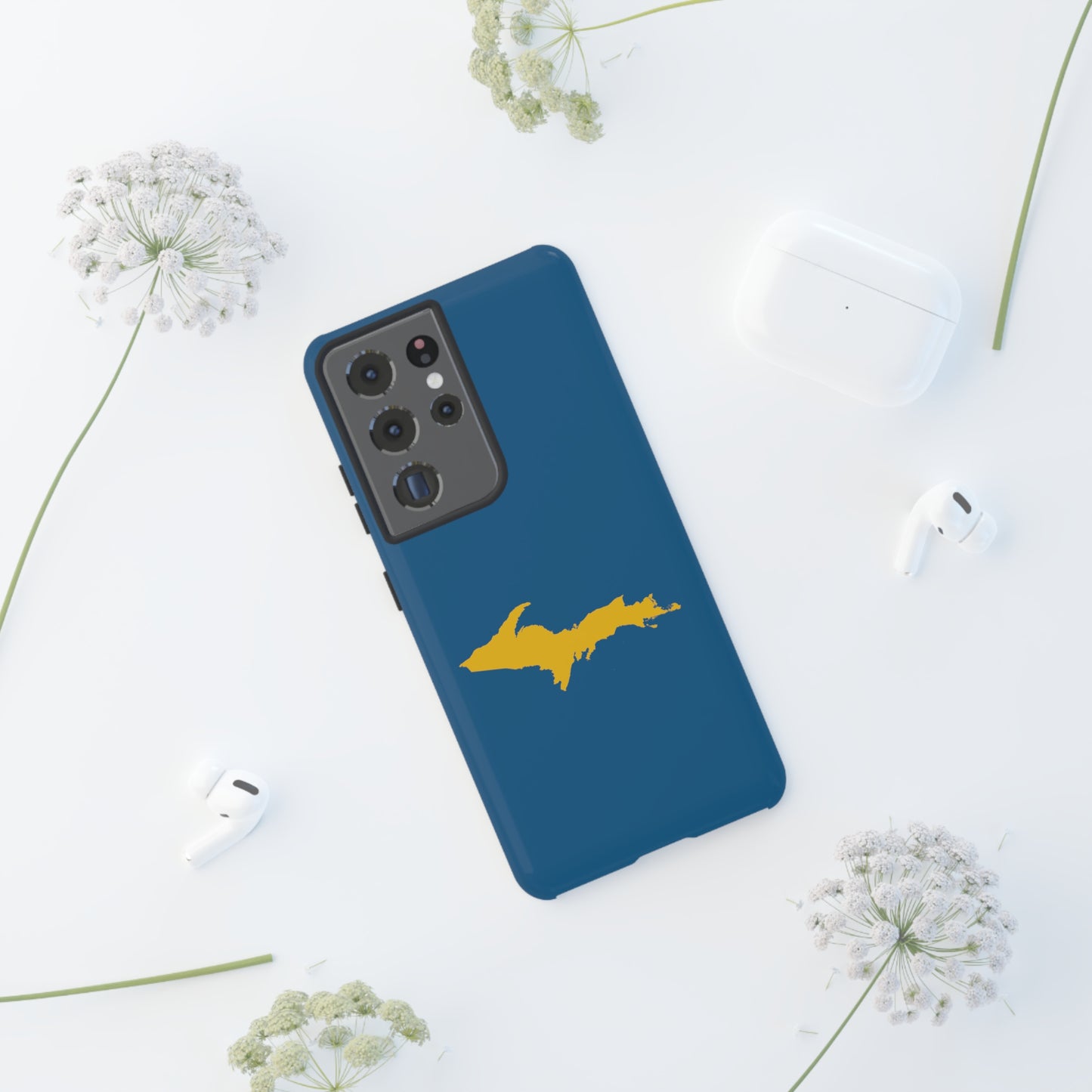 Michigan Upper Peninsula Tough Phone Case (Blueberry w/ Gold UP Outline) | Samsung & Pixel Android