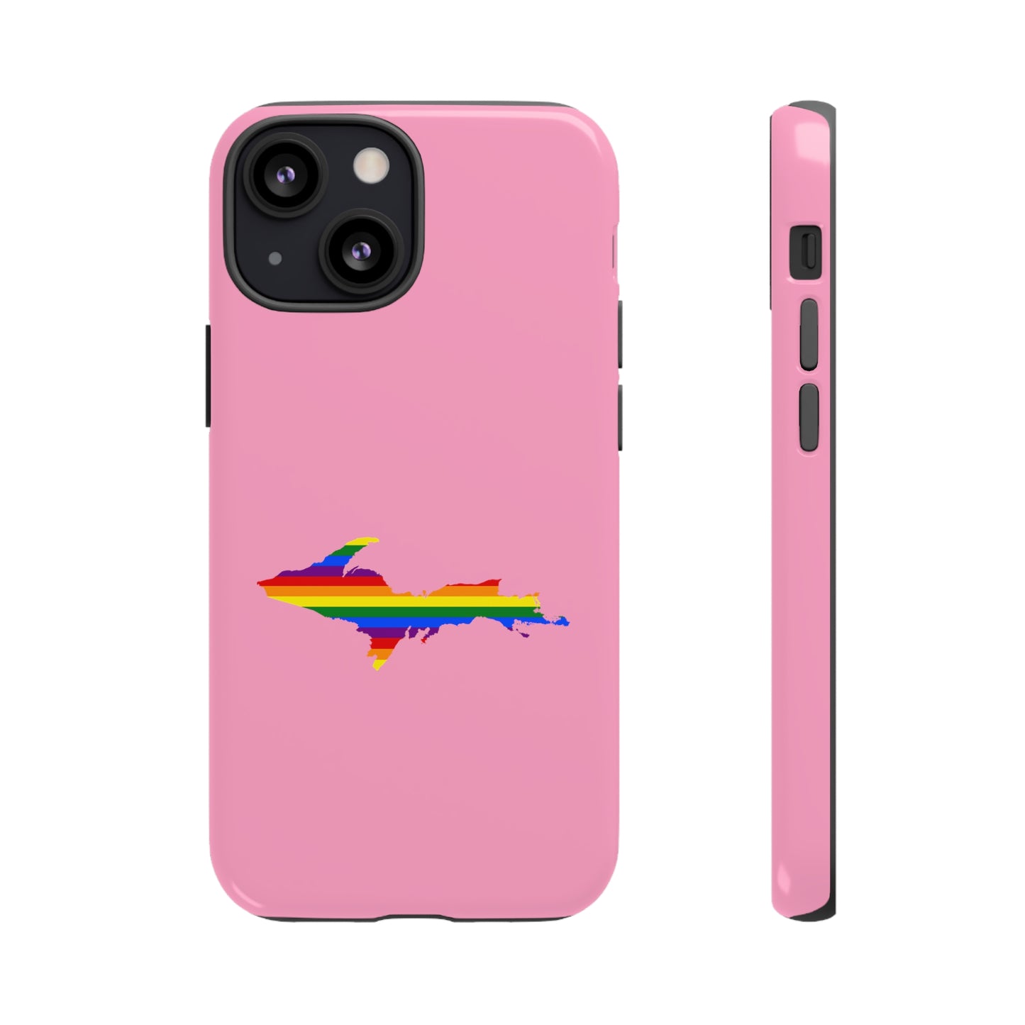 Michigan Upper Peninsula Tough Phone Case ('67 Pink Caddie w/ UP Pride Flag Outline) | Apple iPhone