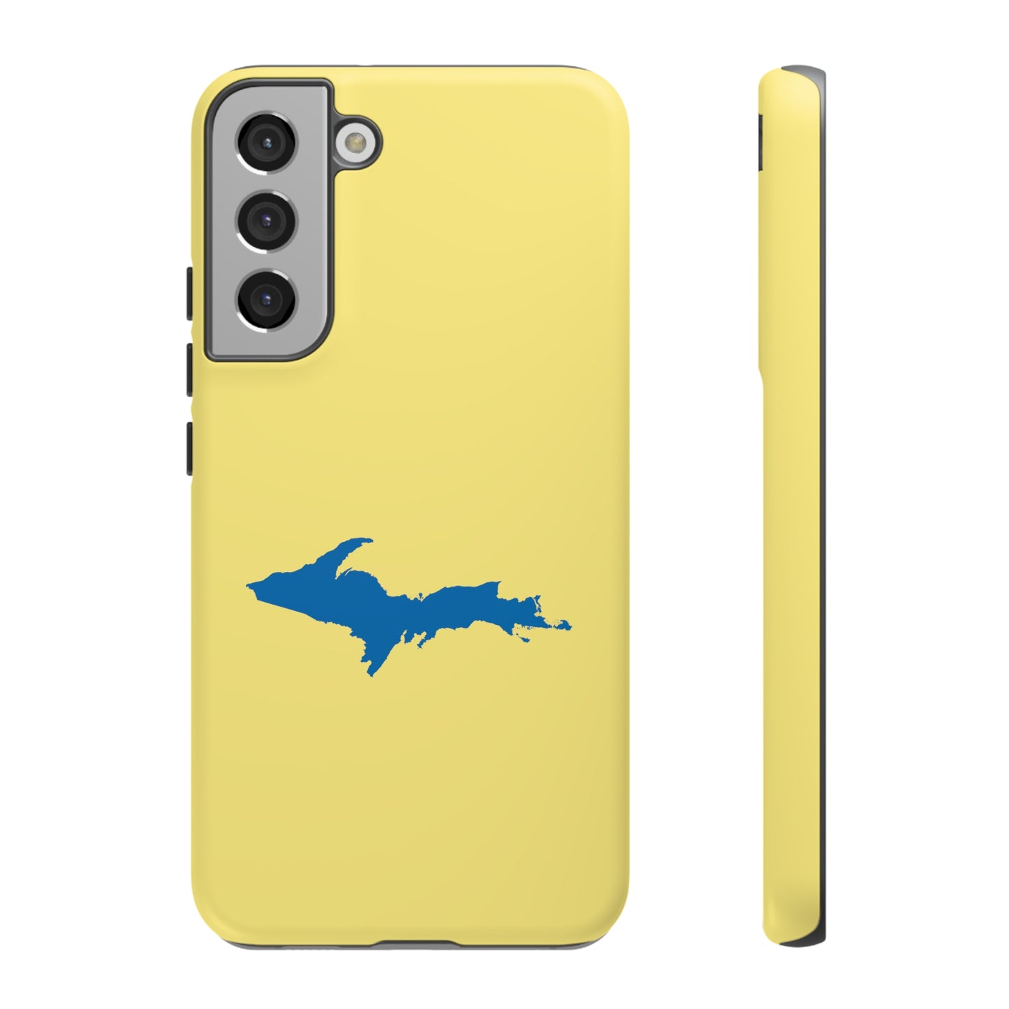 Michigan Upper Peninsula Tough Phone Case (Yellow Cherry w/ Azure UP Outline) | Samsung & Pixel Android