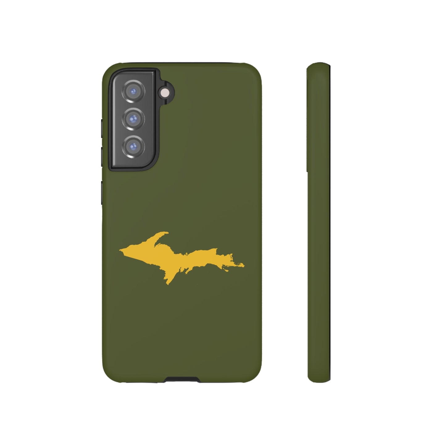 Michigan Upper Peninsula Tough Phone Case (Army Green w/ Gold UP Outline) | Samsung & Pixel Android