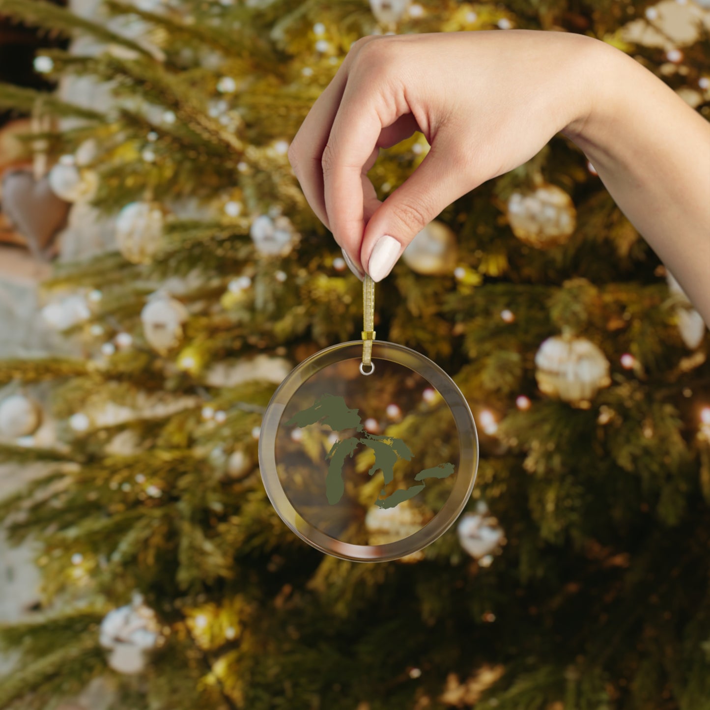 Great Lakes Christmas Ornament | Clear Glass - Army Green